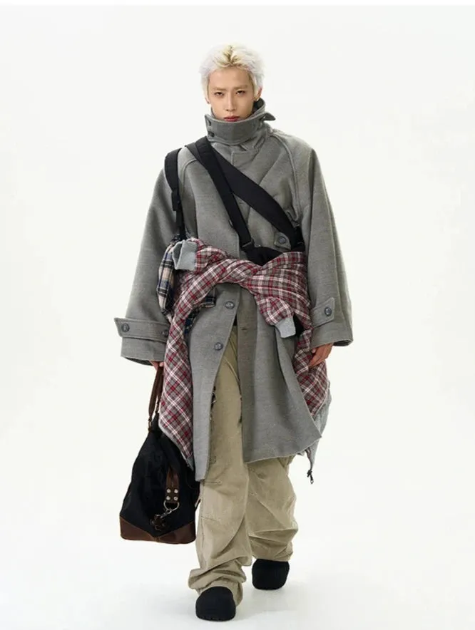 Oversized Panel-Layered Long Overcoat