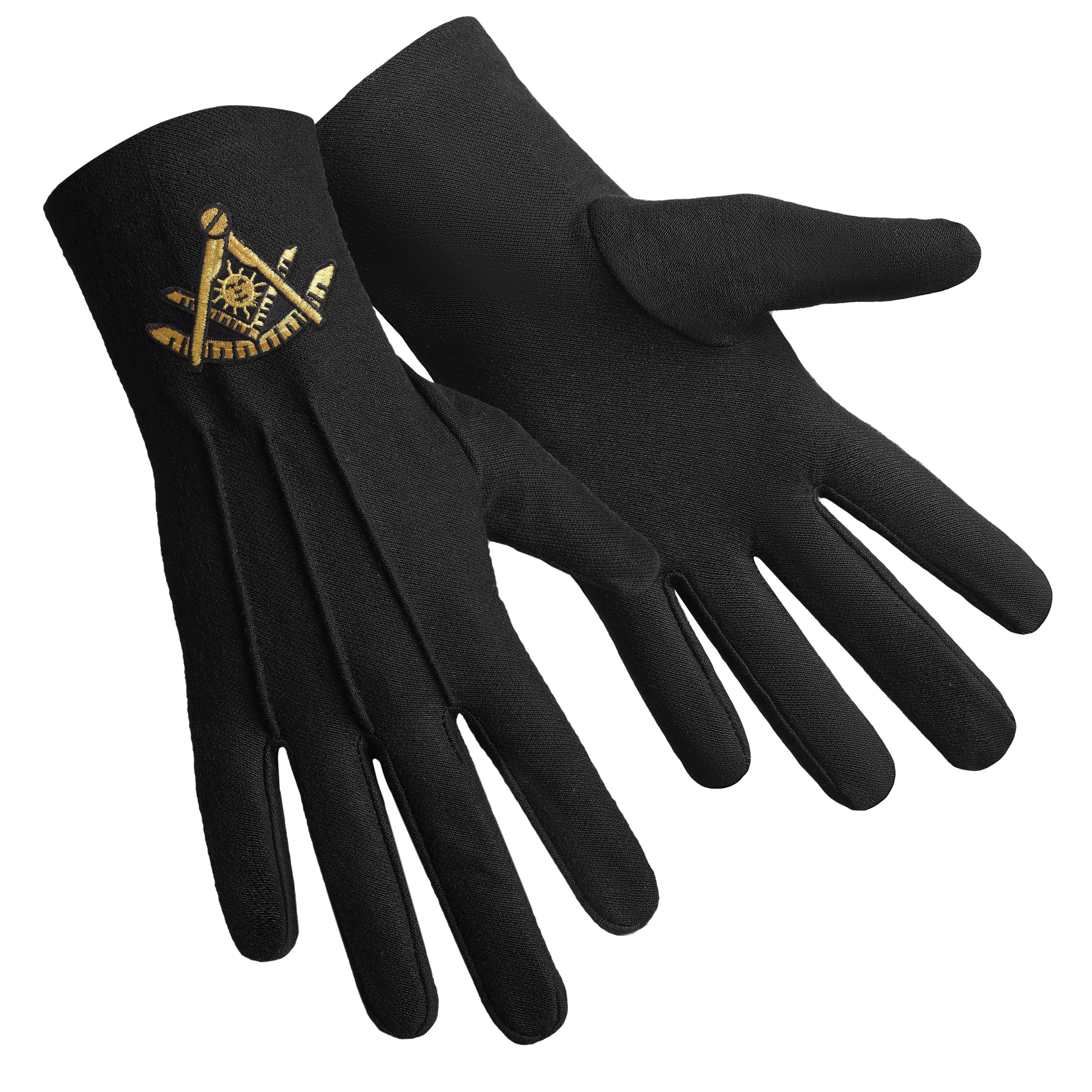 Past Master Blue Lodge California Regulation Gloves - Black Cotton Gold Emblem