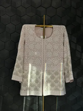 Peach Georgette Chikankari Gilet-Set