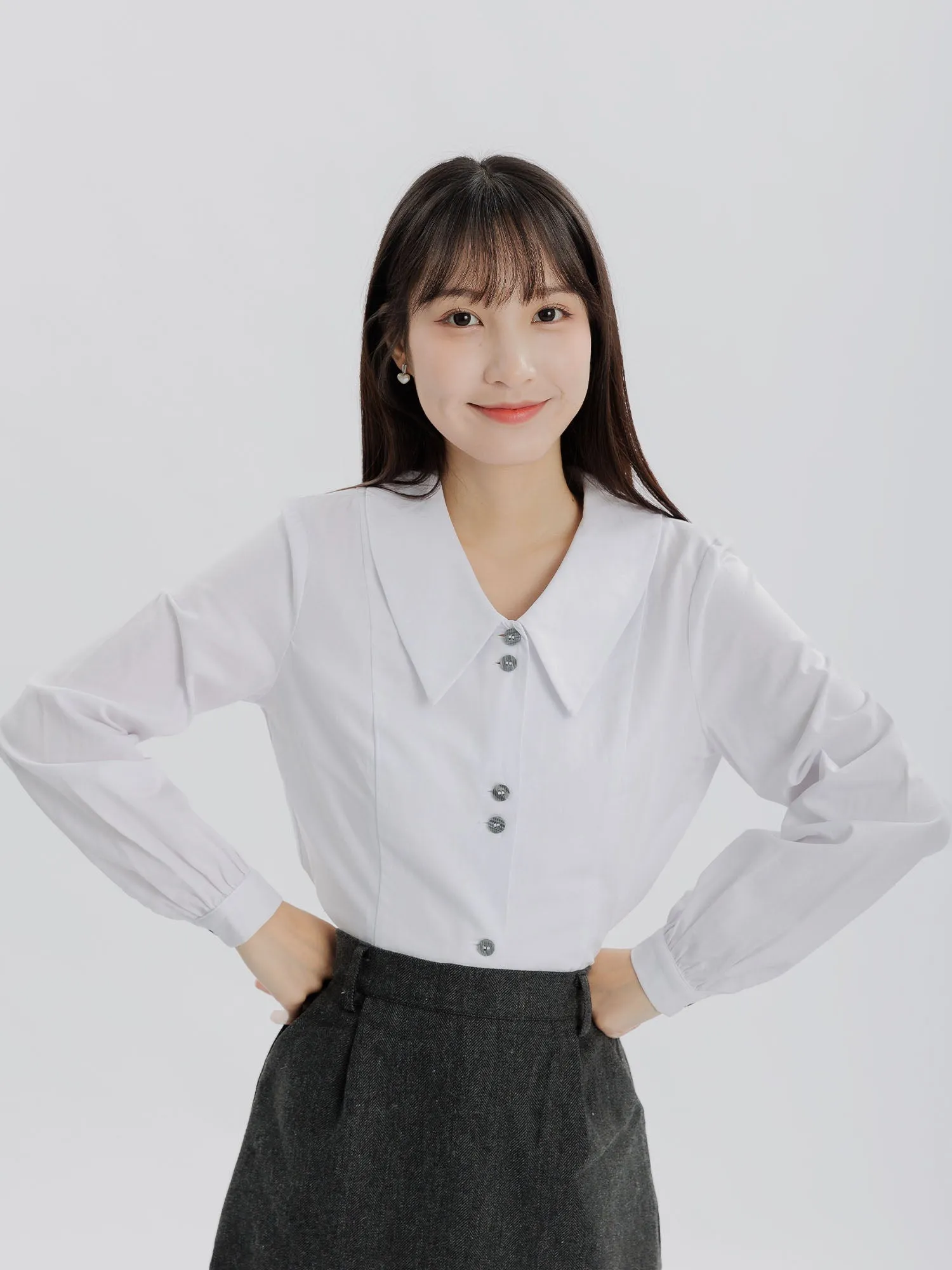 Pearl Double Button Crop Shirt
