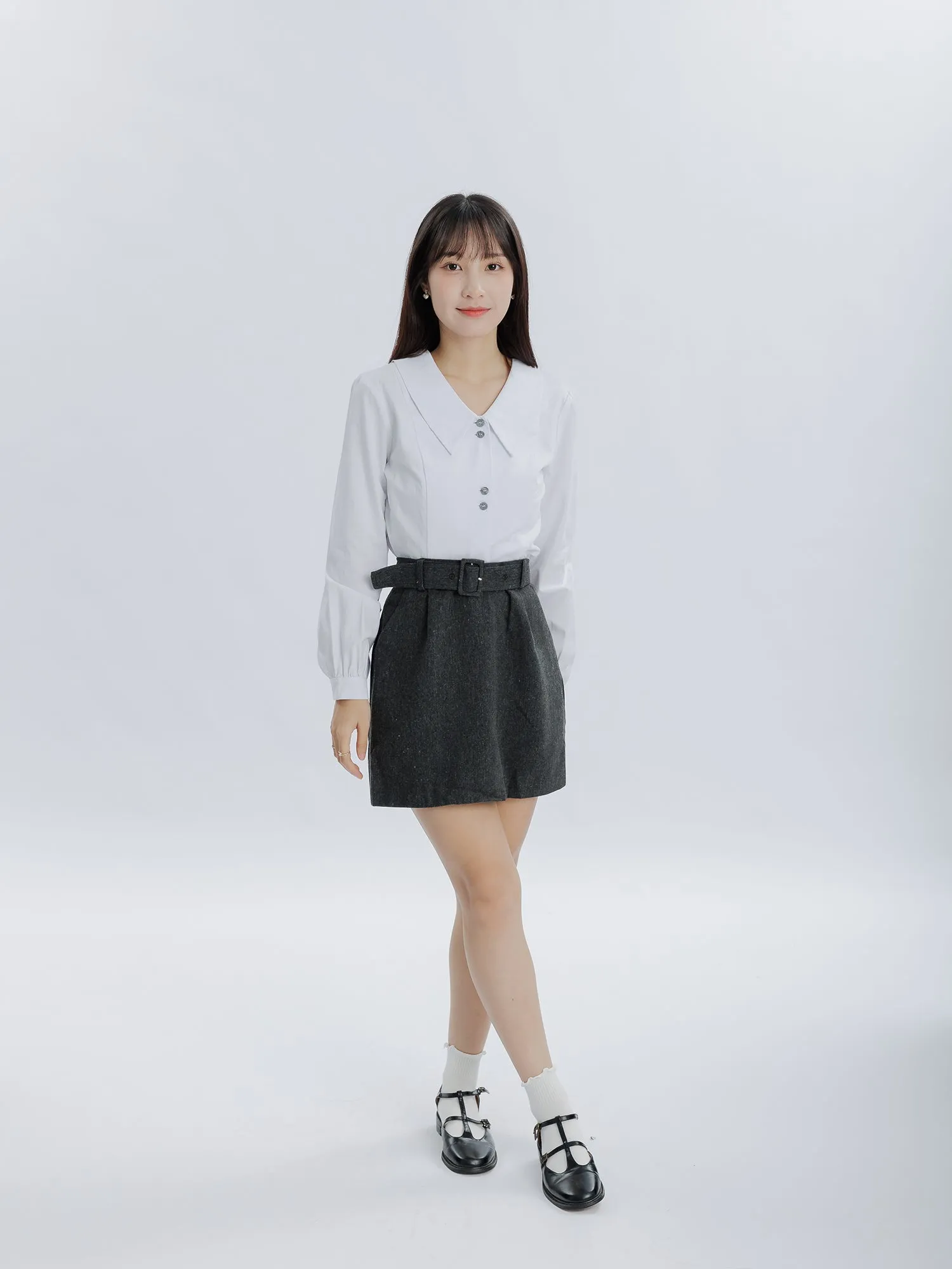 Pearl Double Button Crop Shirt