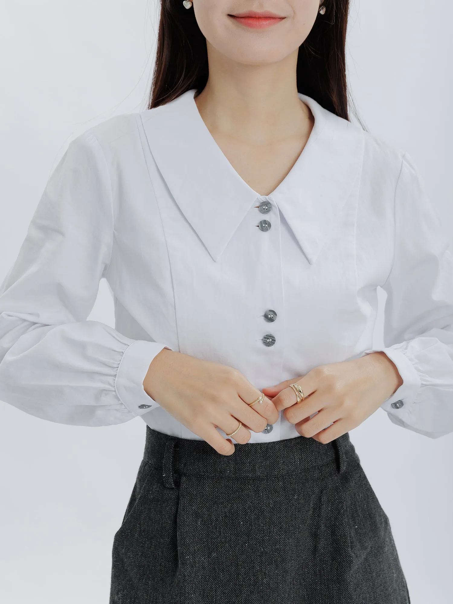 Pearl Double Button Crop Shirt