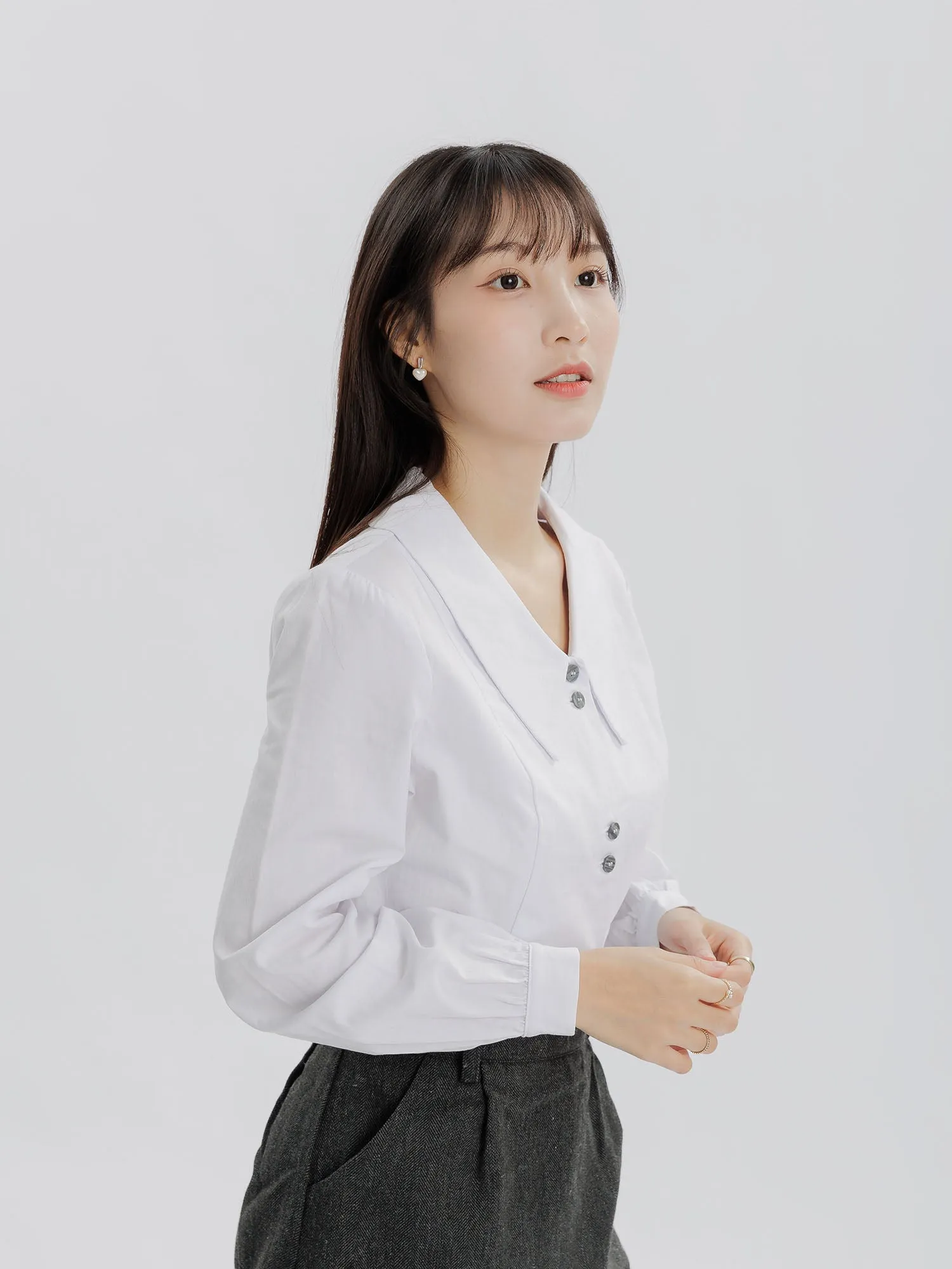 Pearl Double Button Crop Shirt