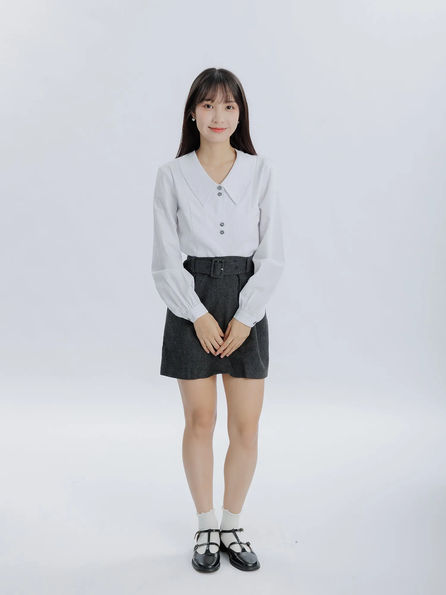 Pearl Double Button Crop Shirt