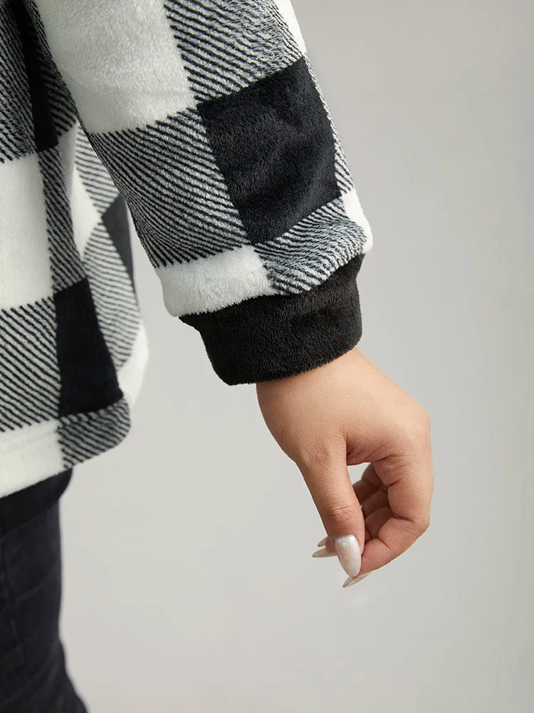 Plaid Button Through Patchwork Hooded Jacket
