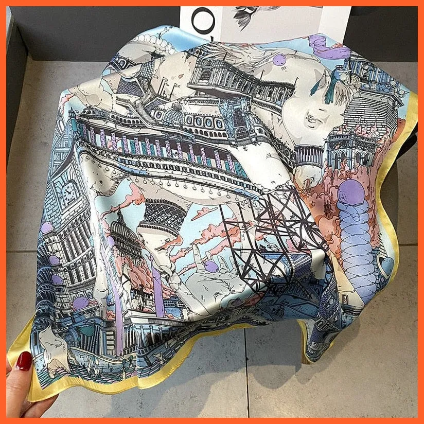 Silk Scarf Luxury Brand Designer Hair Scarf | Printed Head Scarf Hijab Shawl