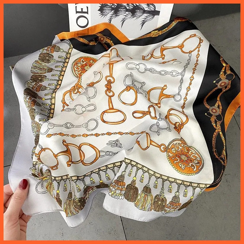 Silk Scarf Luxury Brand Designer Hair Scarf | Printed Head Scarf Hijab Shawl