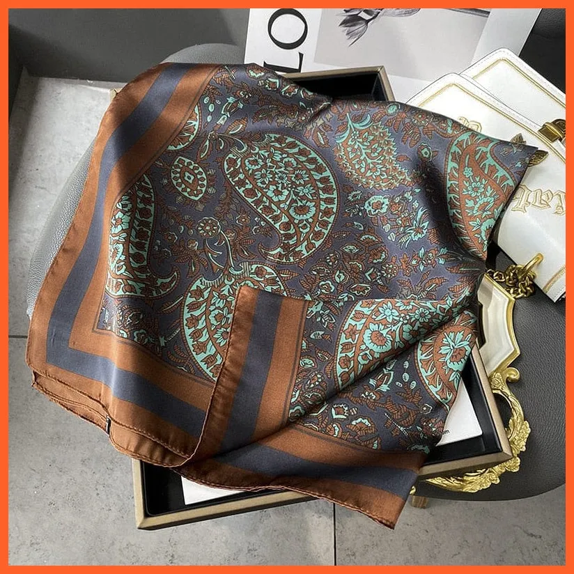 Silk Scarf Luxury Brand Designer Hair Scarf | Printed Head Scarf Hijab Shawl
