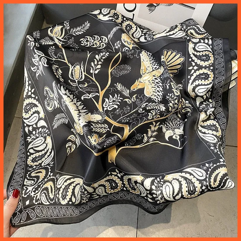 Silk Scarf Luxury Brand Designer Hair Scarf | Printed Head Scarf Hijab Shawl