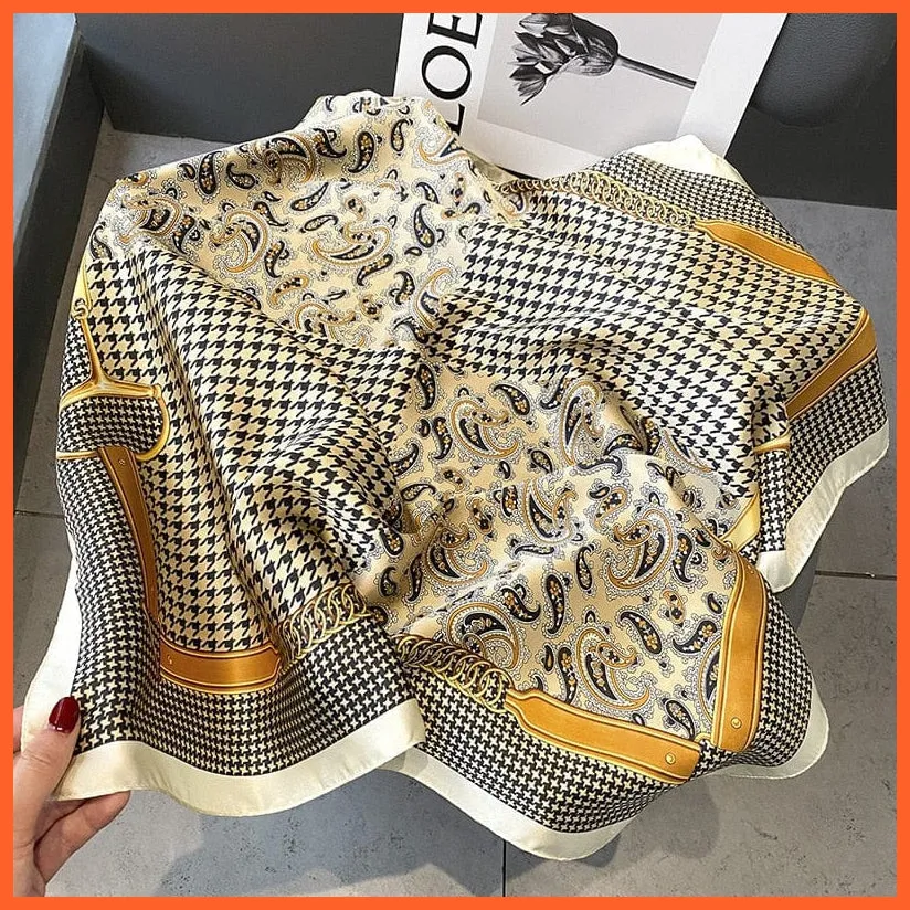 Silk Scarf Luxury Brand Designer Hair Scarf | Printed Head Scarf Hijab Shawl