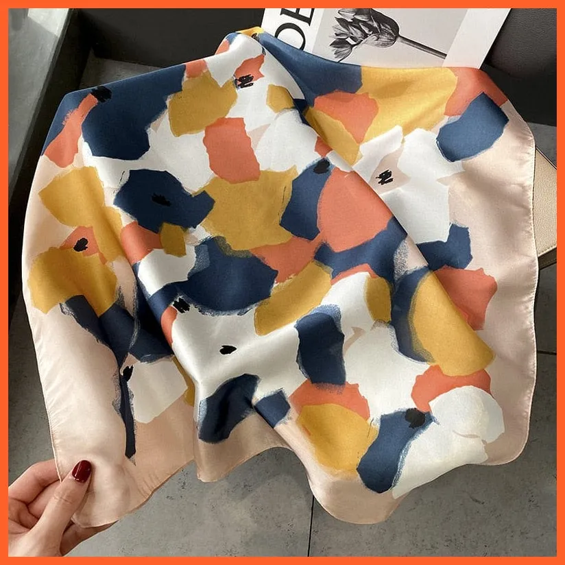 Silk Scarf Luxury Brand Designer Hair Scarf | Printed Head Scarf Hijab Shawl