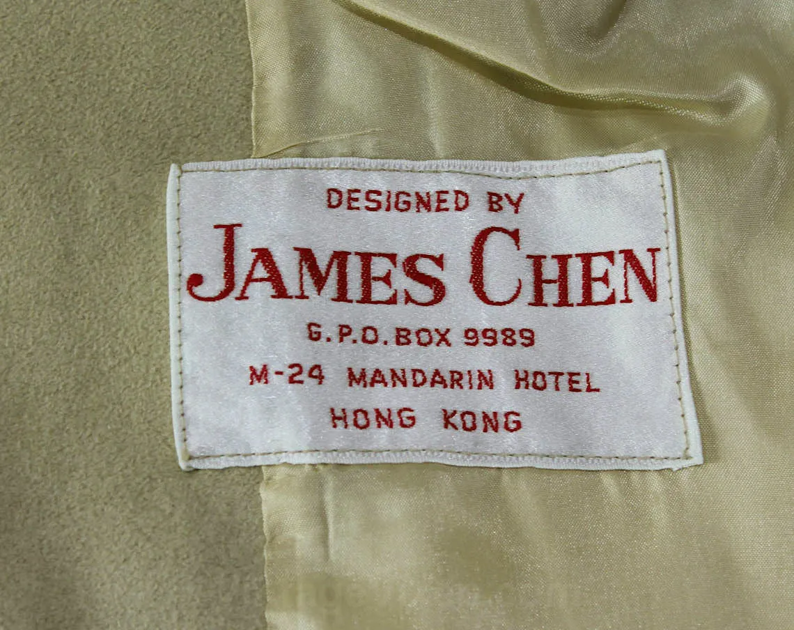 Size 14 Beige Coat - Faux Suede Spring Tailored - Classic 1960s 1970s Large Overcoat & Belt - Scrollwork Details - Hong Kong Label - Bust 40