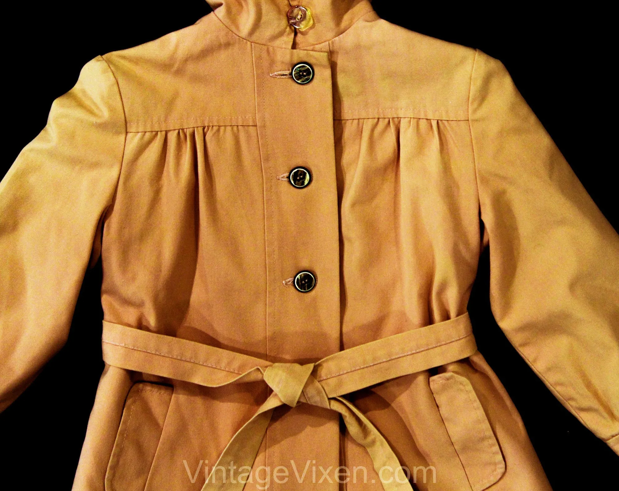 Size 6 Girl's Coat with Hood - Spring Cotton Canvas Overcoat - Child's Retro Tailored Neutral Pink Outerwear - The Philadelphian - Chest 30