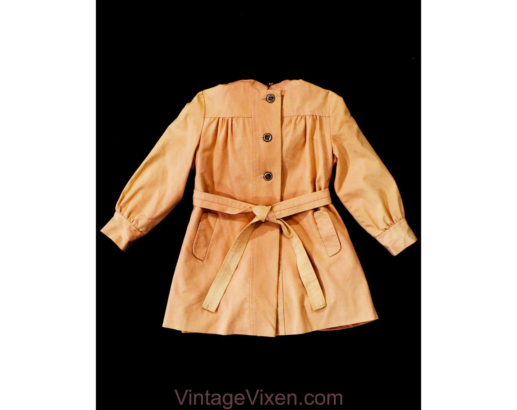 Size 6 Girl's Coat with Hood - Spring Cotton Canvas Overcoat - Child's Retro Tailored Neutral Pink Outerwear - The Philadelphian - Chest 30