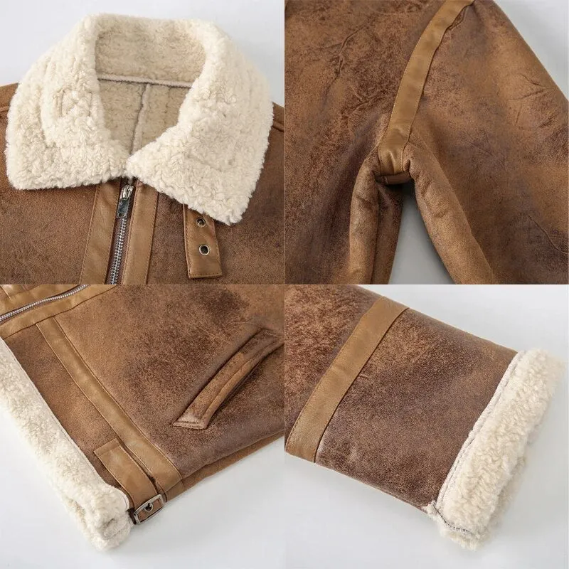 Winter Fur Leather Jacket Men's Bomber Jacket Oversized High Quality Casual Jacket Men Clothing Fashion Outwear Overcoat