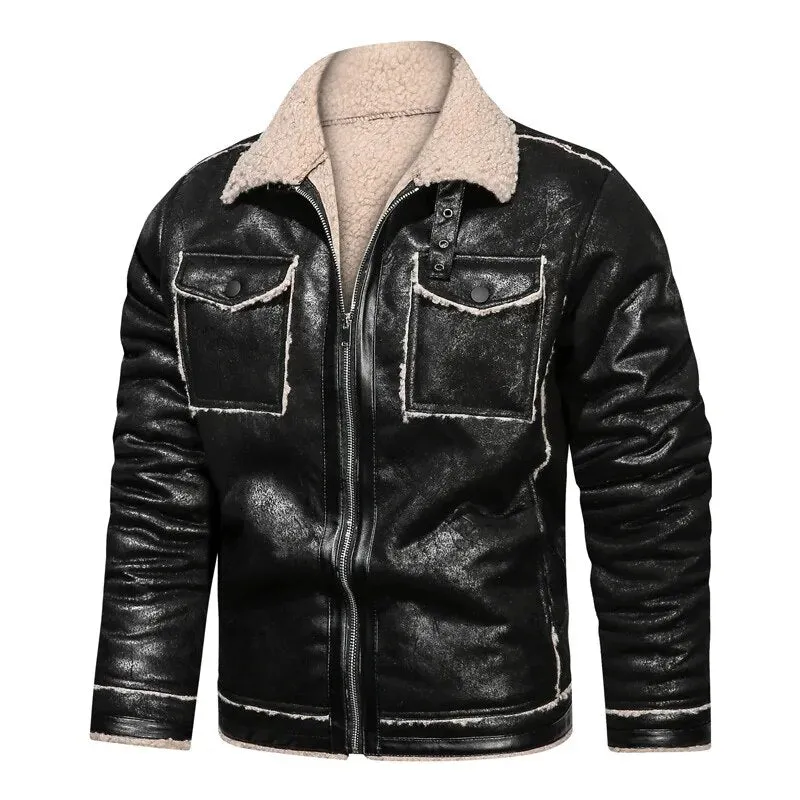 Winter Fur Leather Jacket Men's Bomber Jacket Oversized High Quality Casual Jacket Men Clothing Fashion Outwear Overcoat