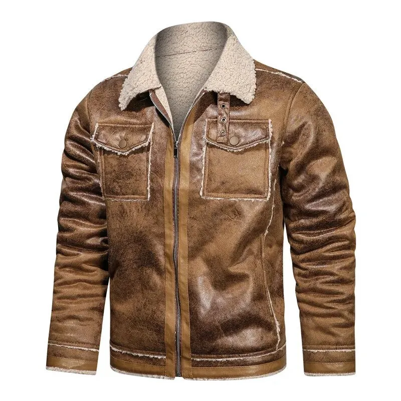 Winter Fur Leather Jacket Men's Bomber Jacket Oversized High Quality Casual Jacket Men Clothing Fashion Outwear Overcoat