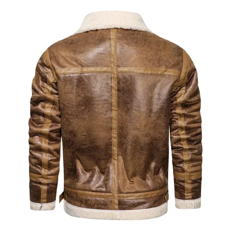 Winter Fur Leather Jacket Men's Bomber Jacket Oversized High Quality Casual Jacket Men Clothing Fashion Outwear Overcoat