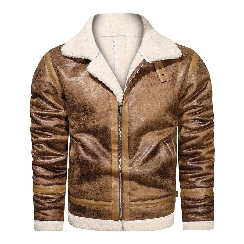 Winter Fur Leather Jacket Men's Bomber Jacket Oversized High Quality Casual Jacket Men Clothing Fashion Outwear Overcoat