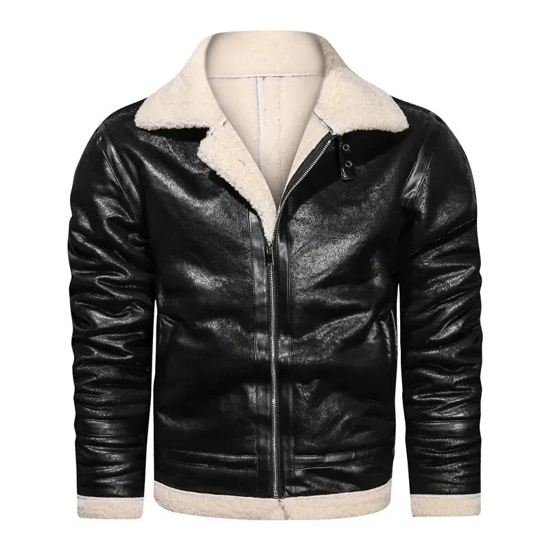 Winter Fur Leather Jacket Men's Bomber Jacket Oversized High Quality Casual Jacket Men Clothing Fashion Outwear Overcoat
