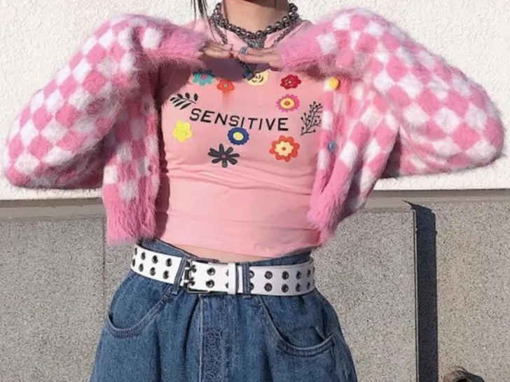 women sweater kawaii chessboard mink velvet short crop top knitted cardigan st01